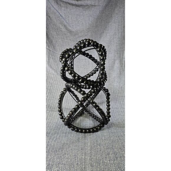 2 Black Wooden Bead & Metal Orb Sculptures - Picture 7 of 7